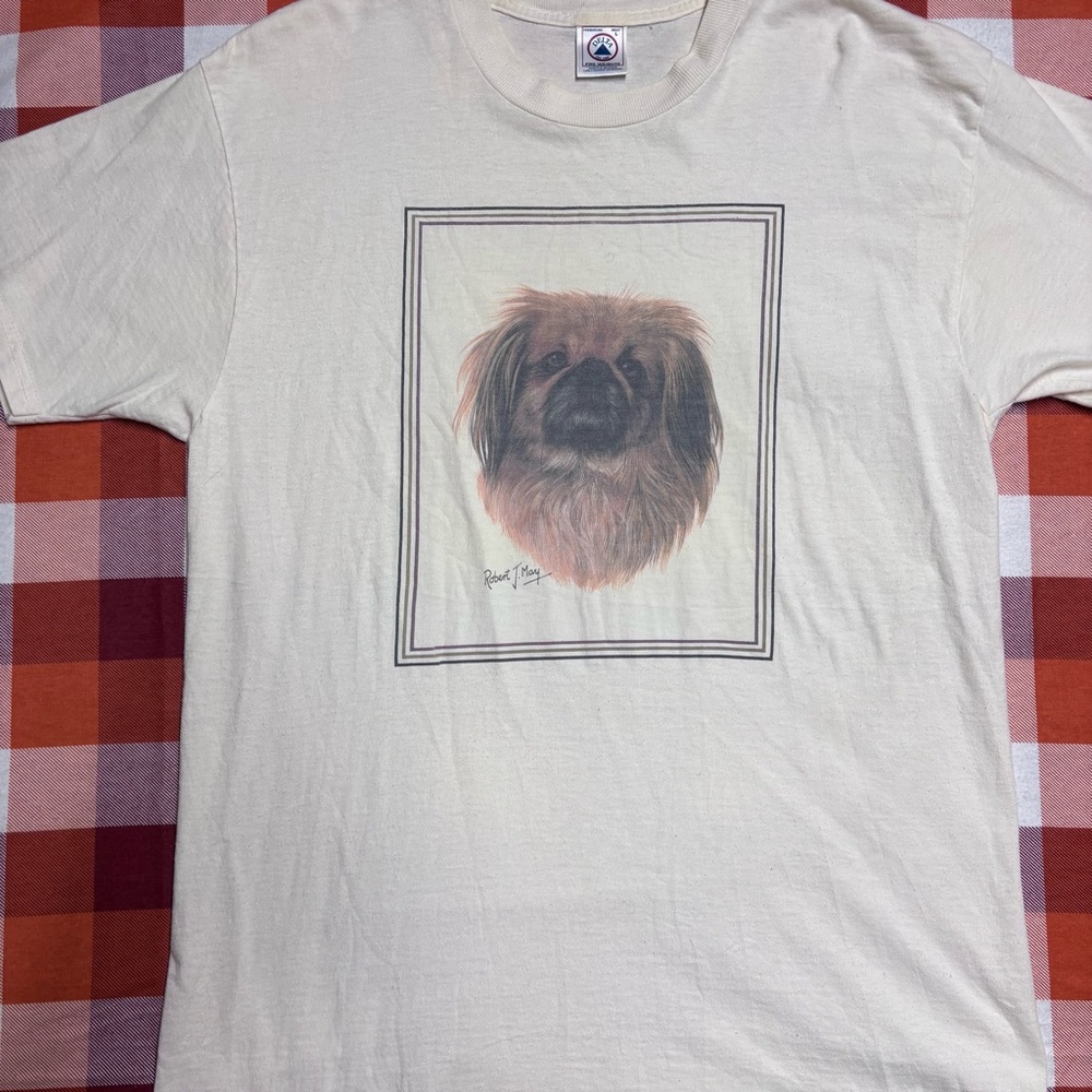 Vintage Robert J. May Pekingese Dog Graphic Tee - Size Large fine art